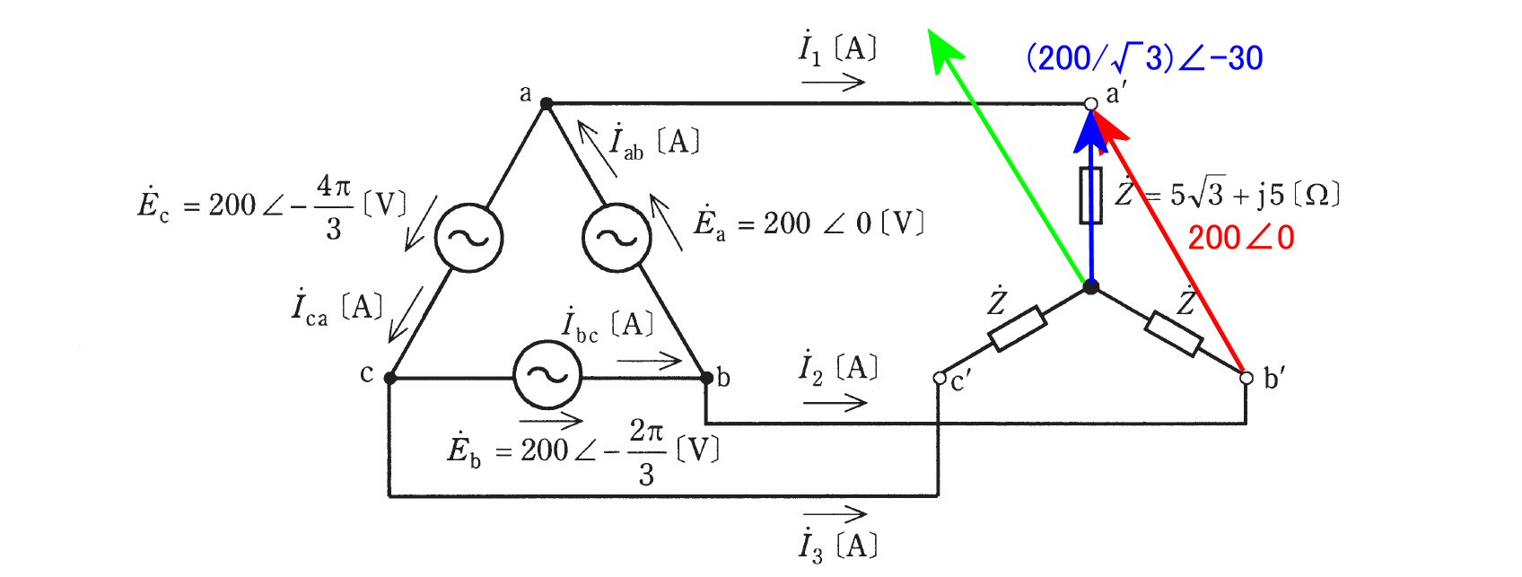 SAT電験3種講座 理論 質問回答(電験3種 平成24年 理論 問16 Δ－Y回路に流れる線電流と位相差)
